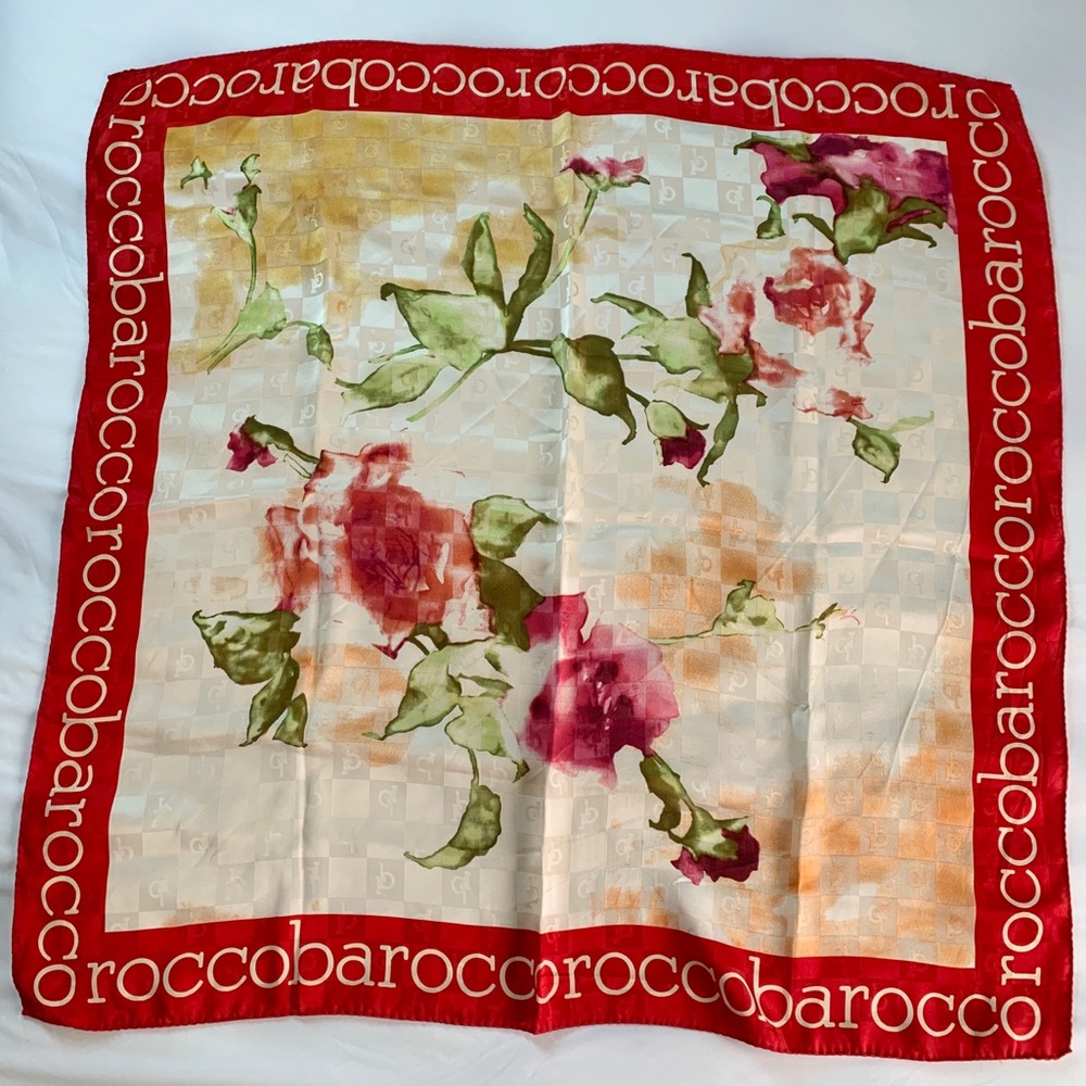 Vintage Roccobarocco Rose Watercolor Silk Scarf